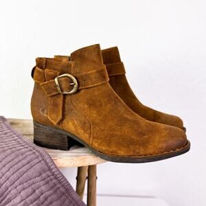 Born Morocco Buckle Suede Leather Ankle Boots Brown Cowboy Western Sz 10 NWT